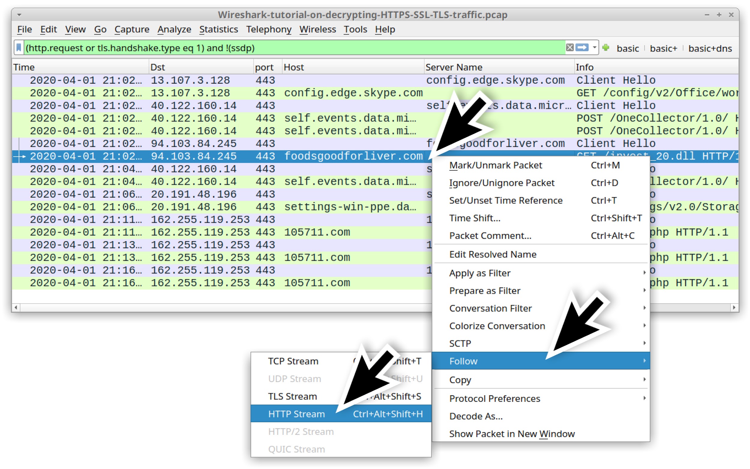 Analyzing encrypted network traffic in Wireshark